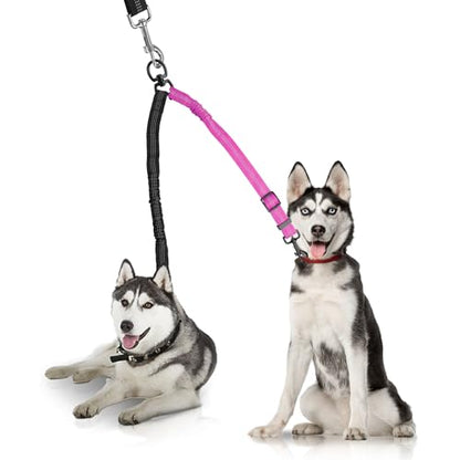 YAODHAOD Double Dog Leash,Two Dog Leash Splitter, No Tangle 360° Swivel Rotation Reflective Lead, Adjustable Length Bungee Heavy Duty Walking Training Dual Extension (Black + Rose red) - color: Black + Rose red