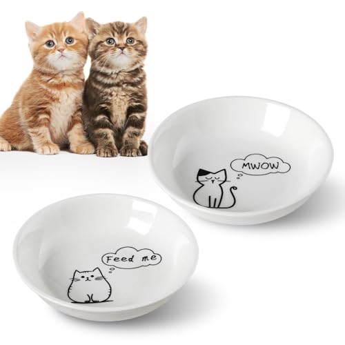 HAPPY KIT 2pcs Little Cat Bowls,5Inch Cat Food Bowl for Indoor Cats,Cute Kittens Plate/Dish/Dishes Set with Non-Slip Relief of Whisker Fatigue for Kitten - Microwave and Dishwasher Safe - color: Kitten pattern