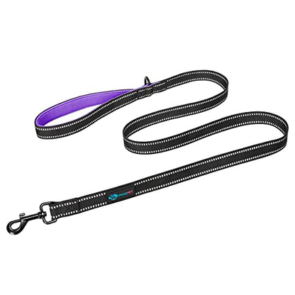 PHOEPET 5 Feet Heavy Duty Dog Leash - Reflective - Soft Padded Handle Traffic Grip for Extra Control (L,Purple) - color: Purple