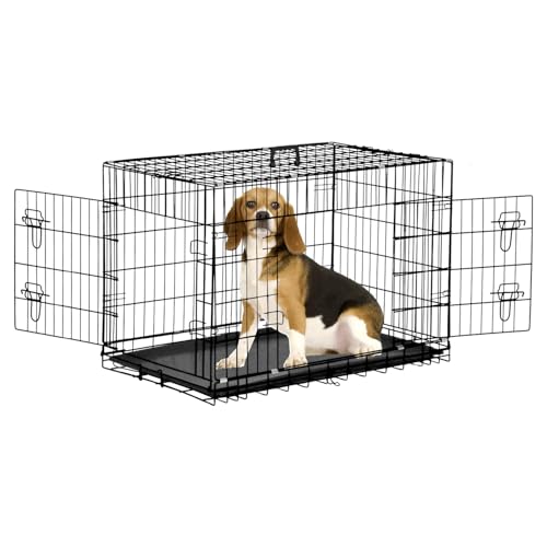 36 inch Dog Crates for Medium Dogs Folding Metal Wire Dog Cage Kennel, Indoor Outdoor Dog Crate Kennels with Handle&Proof Tray Portable Pet Kennel Black - color: Black