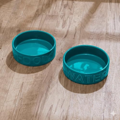 Park Life Designs Pet Bowl - Ceramic Dog and Cat Food Bowl 4 Cups (Azure - Medium) | Heavyweight, Chip-Resistant | Non-Slip Stoneware, Dishwasher & Microwave Safe
