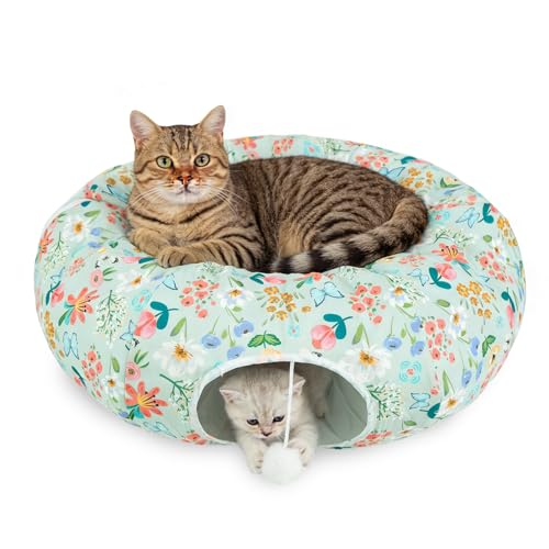 Cat Donut Tunnel for Indoor Cats in Spring & Summer, Cute Cat Tunnel Bed for Large Small Cats, Multifunctional Peekaboo Cat Cave Long Circle Playground Toys for Kitty Puppy Rabbit Ferret,Floral Design - color: Floral