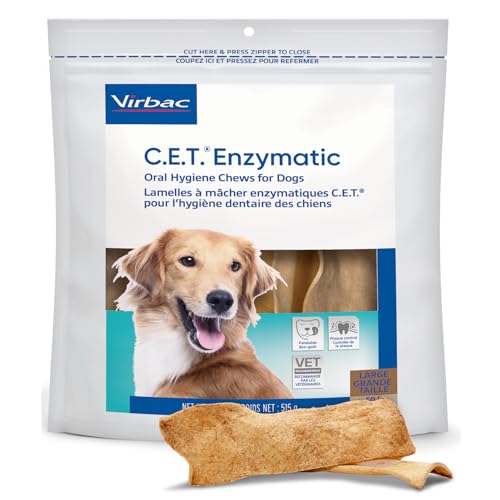 Virbac C.E.T.® Enzymatic Oral Hygiene Chews for Dogs, Large - Plaque & Tartar Control - Single Layer Beefhide with Exclusive Dual-Enzyme System & Tasty Chicken Flavor - Easy to Give Dog Dental Chew - size: 1.13 Pound (Pack of 1)