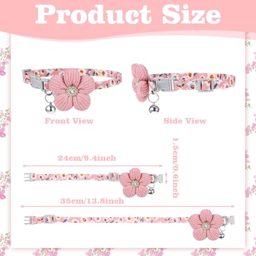 TIESOME 3Pack Small Dog Collar with Flower, Cute Puppy Collars Dog Collars for Small Dogs with Bell for Female Puppy (Peach, Yellow, Peacock Blue)