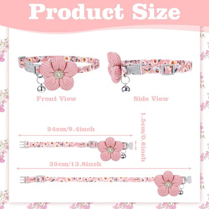 TIESOME 3Pack Small Dog Collar with Flower, Cute Puppy Collars Dog Collars for Small Dogs with Bell for Female Puppy (Peach, Yellow, Peacock Blue)