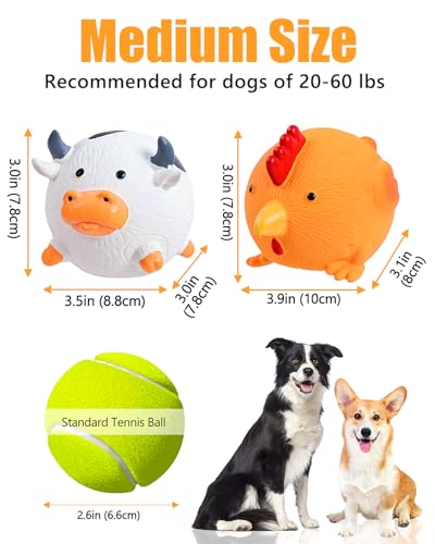 Dog Toys Squeaky, Interactive Latex Rubber Cute Animal Pet Toy Pack Squeak Balls for Puppy Small Medium Breed Dogs - style: Cow, Chicken
