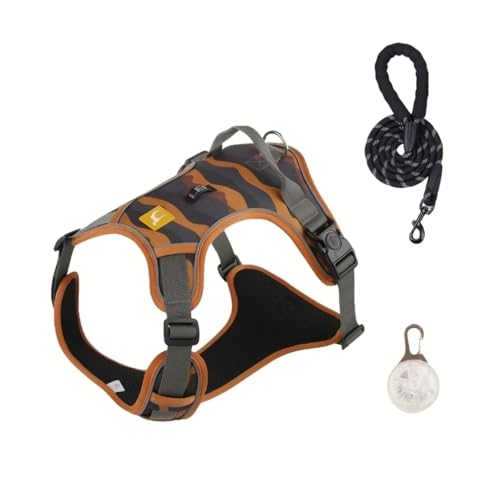Chesoon Dog Harness Durable Padded Breathable Fabric with Lead LED Light Adjustable Vest Secure Fit for 49.6-99.2lb / 22.5-45.0kg Brown XL - color: Brown, size: XL