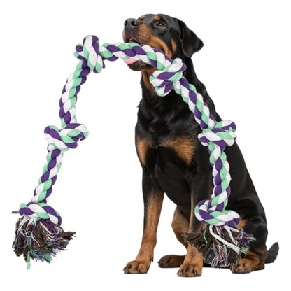 Dog Rope Toy for Large Dogs Aggressive Chewers – 42 Inch Long 6 Knot XL Tug of War Rope, Heavy Duty Indestructible Pull Toy for Big Giant Dogs and Medium Breeds, Strong/Tough/Durable Cotton