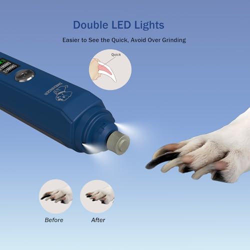 Silent Groom Pro Nail Grinder, Dog Nail Trimmers with 2-Speed, 2 LED Lights, 2 Grinding Wheels, USB Rechargable Dog Nail Grinder, Blue