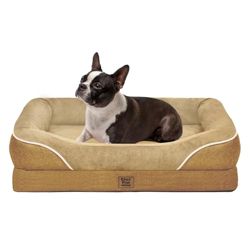Washable Orthopedic Large Dog Bed - Big Dog Beds with Removable Waterproof Cover and Non-Slip Bottom XL Large Pet Bed with Bolster Extra Large Dogs Bed - color: Brown, size: Large (36"L x 27"W x 7"Th)
