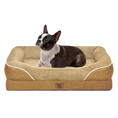 Washable Orthopedic Large Dog Bed - Big Dog Beds with Removable Waterproof Cover and Non-Slip Bottom XL Large Pet Bed with Bolster Extra Large Dogs Bed - color: Brown, size: Large (36"L x 27"W x 7"Th)