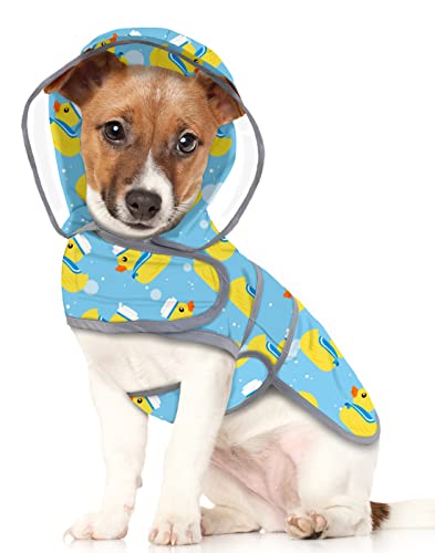 HDE Dog Raincoat with Clear Hood Rain Jacket Poncho for Small Medium Large Dogs Sailor Ducks Blue - S - color: Sailor Ducks Blue, size: Small