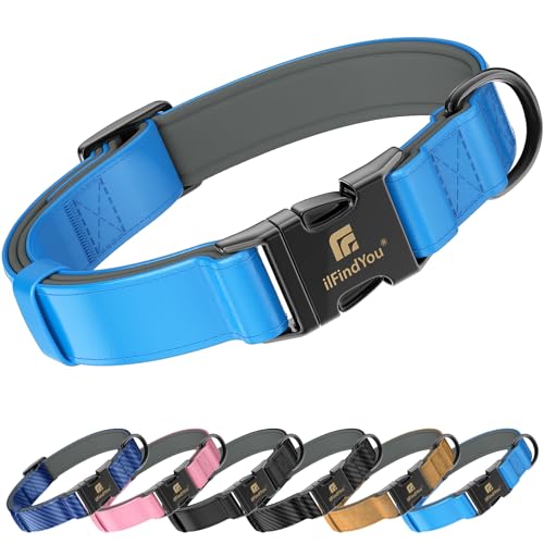 Dog Collar for Medium Dogs, Soft PU Leather with Neoprene Padding, Comfortable & Lightweight, Adjustable, Durable with Quick Release Buckle & Strong D-Ring, M Fit 12–20" Neck, Blue - color: Blue, size: M: Neck 12-20"
