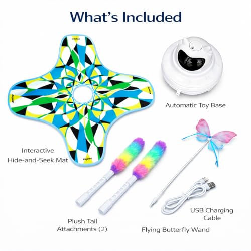 Interactive Cat Toy for Indoor Cats, Rechargeable 3-in-1 Hide and Seek Cat Toy with Spinning Butterfly & Plush Tail, Ultra-Quiet Touch Activated Self Play Cat Exercise Toy for Adult Cats & Kittens