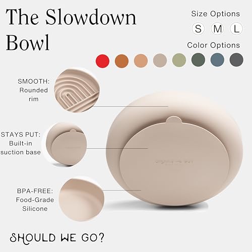 Should We Go? Slow Feeder for Dogs & Puppies, The Slowdown Bowl Silicone Slow Eating, Modern Lick Mat Design, Reduces Gulping, Fits 2 Cups, 7.5” Across x 1.5” Tall, Mealtime Challenge, Medium-Cherry - color: Cherry - Rainbow Design, size: Medium (7.5” Acr
