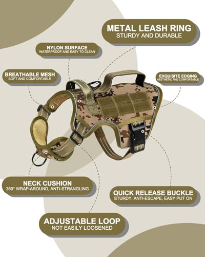 Small Dog Harness, Heavy Duty Tactical No Pull Dog Harness, No Choke, Easy On and Off Pet Vest with Molle System, Adjustable Reflective Dog Vest with Breathable Padded for Walking Hiking Training - color: Desert Camo, size: S(Neck:16-22",Chest:20-28"),18-