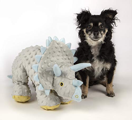 goDog Dinos Frills Squeaky Plush Dog Toy, Chew Guard Technology - Gray, Extra Large - color: Dinos Frills (Gray), size: X-Large