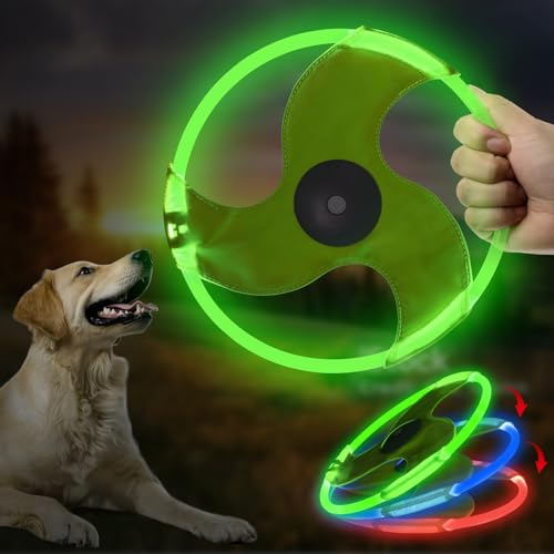 LED Dog Flying Disc, Rechargeable LED Light Dog Flying Disc Flyer Pet Toys, Glow in The Dark Pet Toy with 3 Light Models, High Visibility Lighted Pet Training Throwing Playing for Exercise - color: Green-3