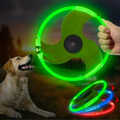 LED Dog Flying Disc, Rechargeable LED Light Dog Flying Disc Flyer Pet Toys, Glow in The Dark Pet Toy with 3 Light Models, High Visibility Lighted Pet Training Throwing Playing for Exercise - color: Green-3