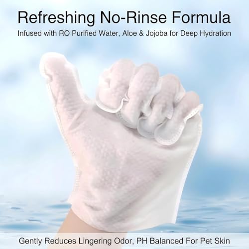 Pet Glove Wipes, No Rinse Deodorizing Mittens for Sphynx, Devon Rex, Cats & Dogs, Thickened Hypoallergenic with Aloe Vera, Unscented Full Body Grooming, Daily Care & Travel, 12 Count