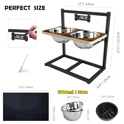 ADENGL Elevated Dog Bowls with Slow Feeder - 9 Heights Adjustable Raised Dog Bowl Stand with Two 1.7L Stainless Steel Dog Food Bowls & Slow Feeder and a Nonslip Pad, Perfect for Medium Large Breed - color: Black, Slow Feeder with Black Mat, size: Large Do
