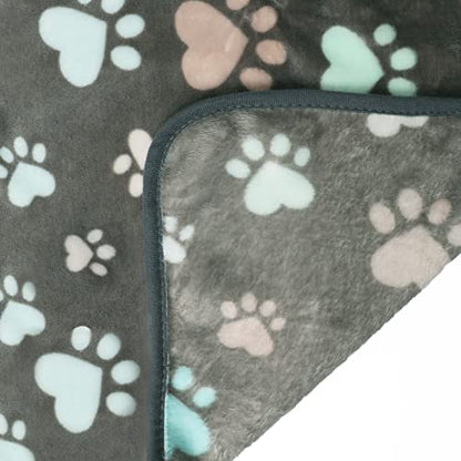 Luciphia 1 Pack 3 Blankets Fluffy Premium Fleece Pet Blanket Flannel Paw Printed Throw for Dog Cat(Medium 30x20'', Grey/Brown/Blue) - color: Paw2, size: 30x20 inch (Pack of 3)