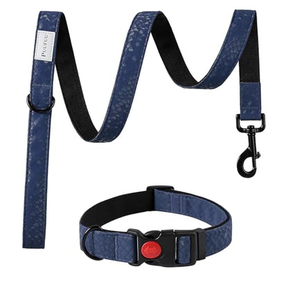 Soft Leather 4ft Dog Collar and Leash Set,Stylish 4ft PU Leather Dog Training Leash, Adjustable Durable Pet Collars with Quick Release Buckle for Large Dogs,Medium Dogs,Terracotta (Blue, 4 feet) - color: blue