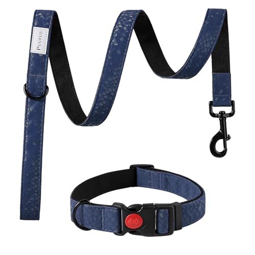 Soft Leather 4ft Dog Collar and Leash Set,Stylish 4ft PU Leather Dog Training Leash, Adjustable Durable Pet Collars with Quick Release Buckle for Large Dogs,Medium Dogs,Terracotta (Blue, 4 feet) - color: blue