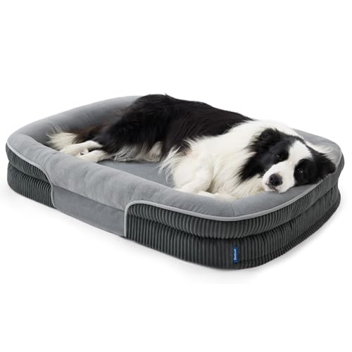 Bedsure XL Orthopedic Dog Beds Large Sized Dog - 360° Oval Bolster Large Dogs Bed for Senior Dogs with Waterproof Washable Cover, Extra Large Comfort Pet Sofa Couch with Ultra-Soft Fleece, Grey, 42" - color: Charcoal, size: 42"lx30"wx7"th