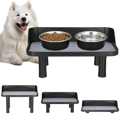 Elevated Dog Food Bowl Stand, 0.9-8.39 in Adjustable Raised Feeding Station, Splash Proof Pet Feeder with Non-Slip Silicone Pad, Neck Protection Eating Table for Large Medium Puppy Dogs Cats