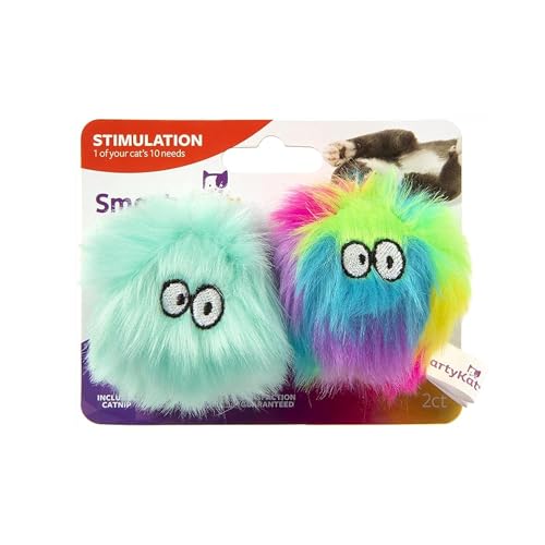 SmartyKat (2 Count) Fuzzy Friends Plush Catnip Ball Cat Toys - Rainbow/Turquoise, 2 Count - style: Fuzzy Friends