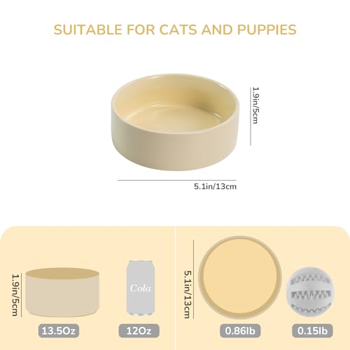 SPUNKYJUNKY 13.5OZ Ceramic Dog and Cat Bowl, Modern Cute Weighted Food Water Bowl for Replacement Beige (2 Pack) - color: Beige, size: 1.7 CUPS × 2