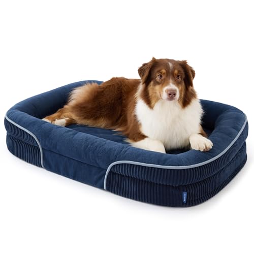 Bedsure L Plus Orthopedic Dog Beds Large Sized Dog - 360° Oval Bolster Large Dogs Bed for Senior Dogs with Waterproof Washable Cover, Big Comfort Pet Sofa Couch with Ultra-Soft Fleece, Navy Blue, 38" - color: Navy Blue, size: 38"lx28"wx7"th
