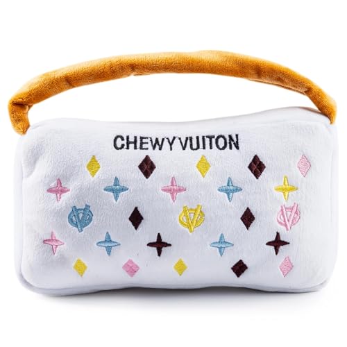 Haute Diggity Dog Chewy Vuiton Handbag Plush Squeaky Dog Toy, Soft Durable Designer-Inspired Stuffed Puppy Chew Toys for Small, Medium & Large Dogs, Machine-Washable (White) XL - color: White Purse, size: X-Large