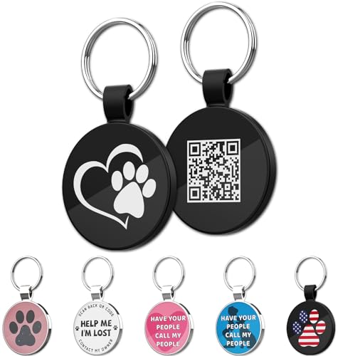 QR Code Pet ID | Personalized Dog & Cat Collar Tag | Online Profile with Instant Scanned Location Alert Email - style: Heart Paw