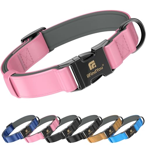 Dog Collar for Medium Dogs, Soft PU Leather with Neoprene Padding, Comfortable & Lightweight, Adjustable, Durable with Quick Release Buckle & Strong D-Ring, M Fit 12–20" Neck, Pink - color: Pink, size: M: Neck 12-20"