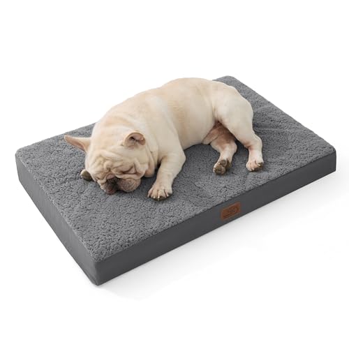 Bedsure Dog Bed Medium Size Dog - Comfy Flat Puppy Beds with Removable Washable Cover, Orthopedic Egg Crate Foam Pet Mat, Suitable for Pet Up to 30 lbs - color: Dark Grey, size: 30"L x 20"W x 3"Th