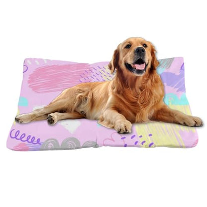 Pastel Doodle Hearts Dog Bed Small Size Dog Washable Crate Mat Machine Washable Crate Pads Small Bed for Non-Slip Bedding for Beds Pet Mats Doggy Beds Indoor Outdoor 36X24 Inch - size: 36 × 24 inch