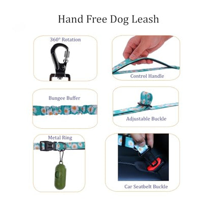 Hands Free Dog Leash, No Pull Bungee Dog Running Waist Leash, with Car Seat Belt, Reflective Stripes, Heavy Duty for Medium and Large Dogs. (Daisy Green, Large) - color: Daisy Green