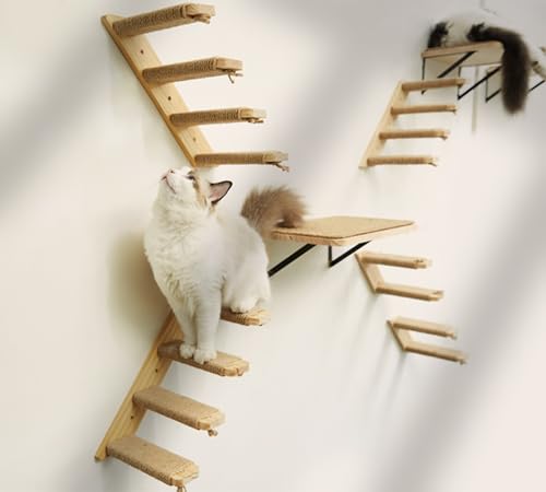 Cat Climbing Shelves Four Stair Shelf Wall Mounted Reversible Left & Right Direction, Cat Stairway Shelf for Climbing with Sisal Rope Ladder Wall Pets Furniture - color: 1 Piece