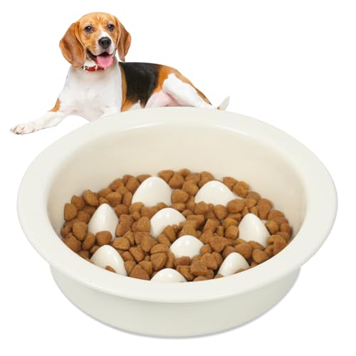Ceramic Slow Feeder Dog Bowl 6.3inch Dog Food Dish Anti-Choking Puzzle Dogs Food Bowls Pet Slow Feeders Slows Down Eating Bloat Stop for Medium and Small Dogs and Cats