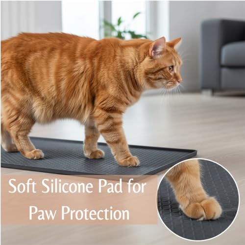 Cat Litter Mat 51" x 25.6" XL Silicone Litter Box Mat, Waterproof Non-Slip Kitty Litter Mat - Easy to Clean for Multi-Cat & Automatic Litter Boxes, Cat Mat for Litter Box with Raised Lip