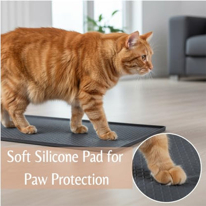 Cat Litter Mat 51" x 25.6" XL Silicone Litter Box Mat, Waterproof Non-Slip Kitty Litter Mat - Easy to Clean for Multi-Cat & Automatic Litter Boxes, Cat Mat for Litter Box with Raised Lip