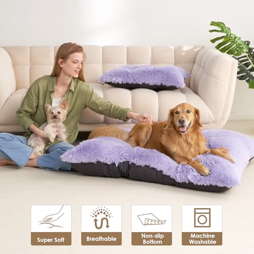 EHEYCIGA Fluffy Dog Crate Bed for Medium Dogs, Plush Faux Fur Crate Pad, Calming Anti Anxiety Medium Dog Bed, Washable Soft Warm Mat with Non-Slip Bottom, Purple - color: Purple, size: 29.5 x 20