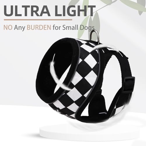 PUPTECK Soft Mesh Dog Harness and Leash Set Pet Puppy Cat Comfort Padded Vest No Pull Harnesses, Checkered Black&White, XS - color: Checkered Black&White, size: XS (NECK: 10", CHEST: 10"-14")