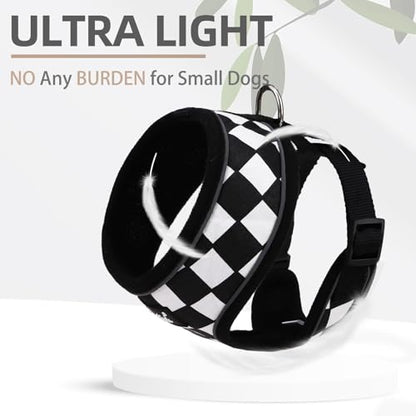 PUPTECK Soft Mesh Dog Harness and Leash Set Pet Puppy Cat Comfort Padded Vest No Pull Harnesses, Checkered Black&White, XS - color: Checkered Black&White, size: XS (NECK: 10", CHEST: 10"-14")