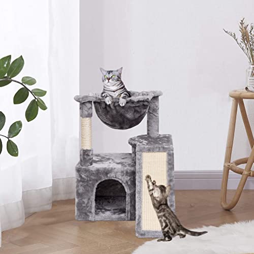 SYANDLVY Cat Tree for Indoor Cats Large Adult, Modern Activity Tower with Scratching Posts & Board, Condo with Plush Perch, Climbing Stand with Cradle & Hanging Ball for Play, Light Grey - color: Light Grey
