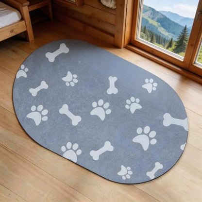 Oval Dog Feeding Mats, Cat Food Mat, Absorbent Dog Mat for Food and Water Bowls, Easy Clean Silicone Mat for Food Bowls & Litter Areas | Cat Litter Mat | Ideal for Dog and Cat Owners - size: 16"x24"