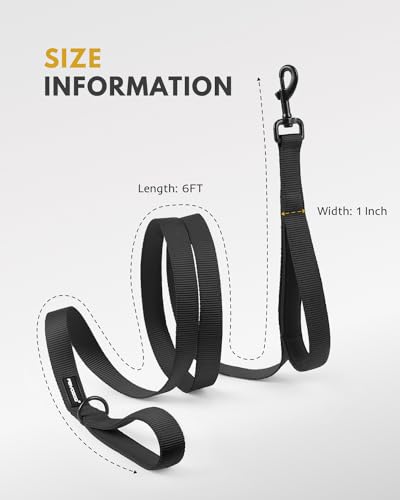 Dog Leash 6FT - Heavy Duty Dog Leash with Traffic Padded Double Handles - Safety Control Traning Leash for Large Medium Dogs - color: Black