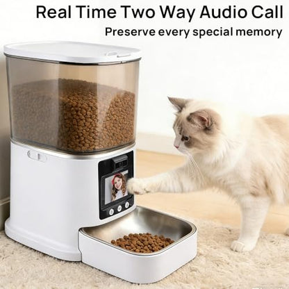 5L Automatic Cat Feeder with Camera, Two-Way Video 3MP HD & Audio, 5G WiFi Automatic Dog Feeder with Night Vision, Cat Food Dispenser with Dog Food Container for Multiple Pets (White, 5L) - color: White